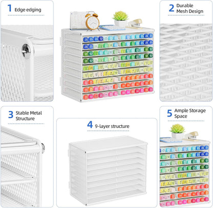 Marbrasse Mesh Marker Organizer, Metal Desktop Storage Rack for 126 Markers, Pens, Pencils, 9 Tier Marker Holder for Office Classroom & Home Art Supplies(Black)