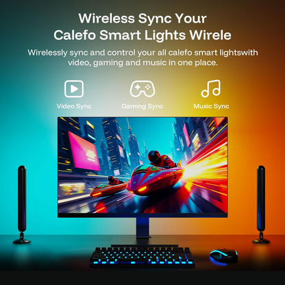 Calefo RGBCW PC Gaming Ambient Lighting Kit for 24-27 Inch, USB Sync Dongle, Bar Light & Monitor Backlight, Color Sync for Games, Movies, Music,Plug and Play,Windows 10/11 & Mac Compatible.