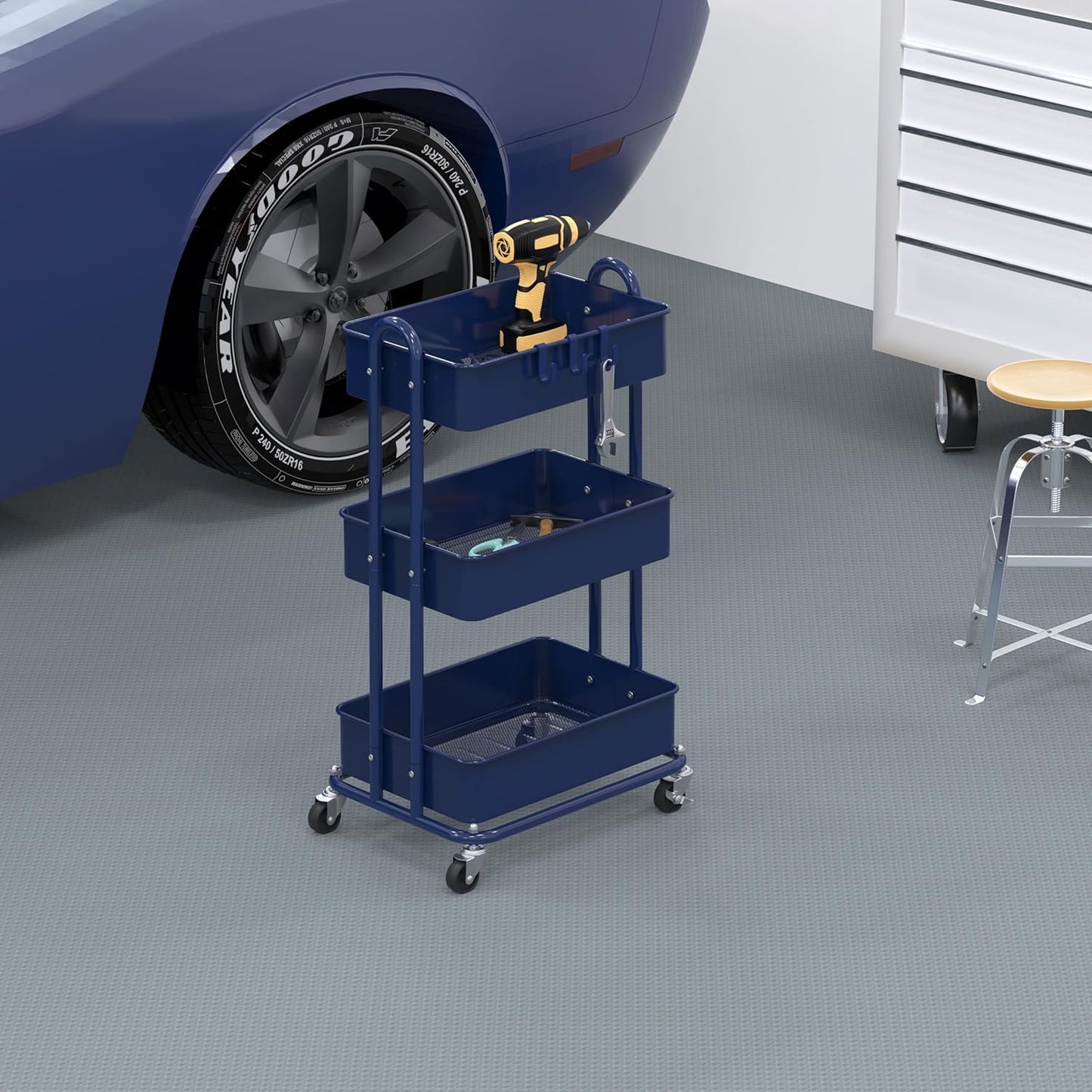 Simple Houseware 3-Tier Heavy Duty Metal Utility Rolling Cart, White