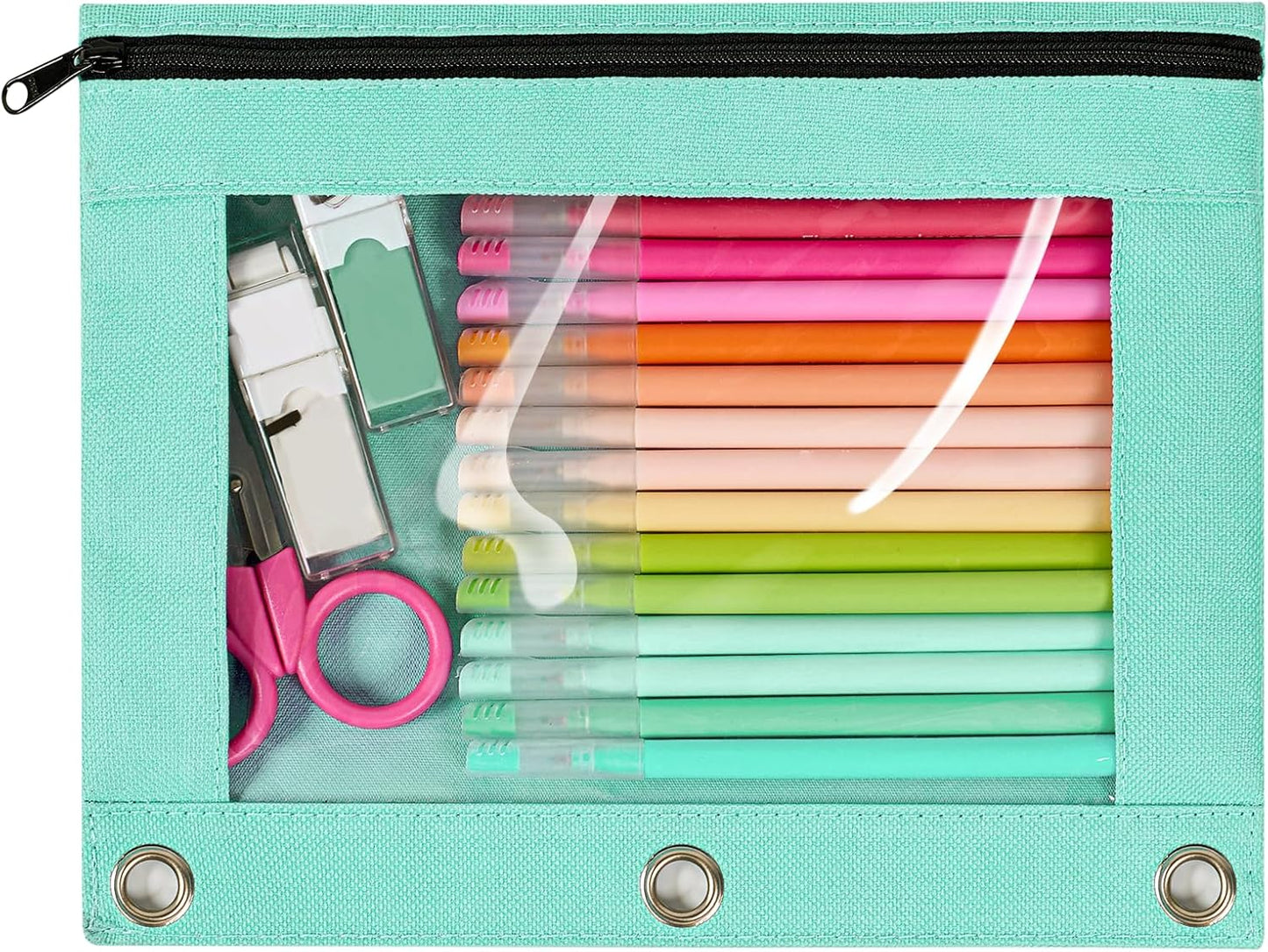 Forvencer Pencil Pouch for 3 Ring Binder, Large Pencil Case Pouch with 3 Reinforced Grommets, Pen Bag, Clear Window Pencil Case, Binder Accessories, Black
