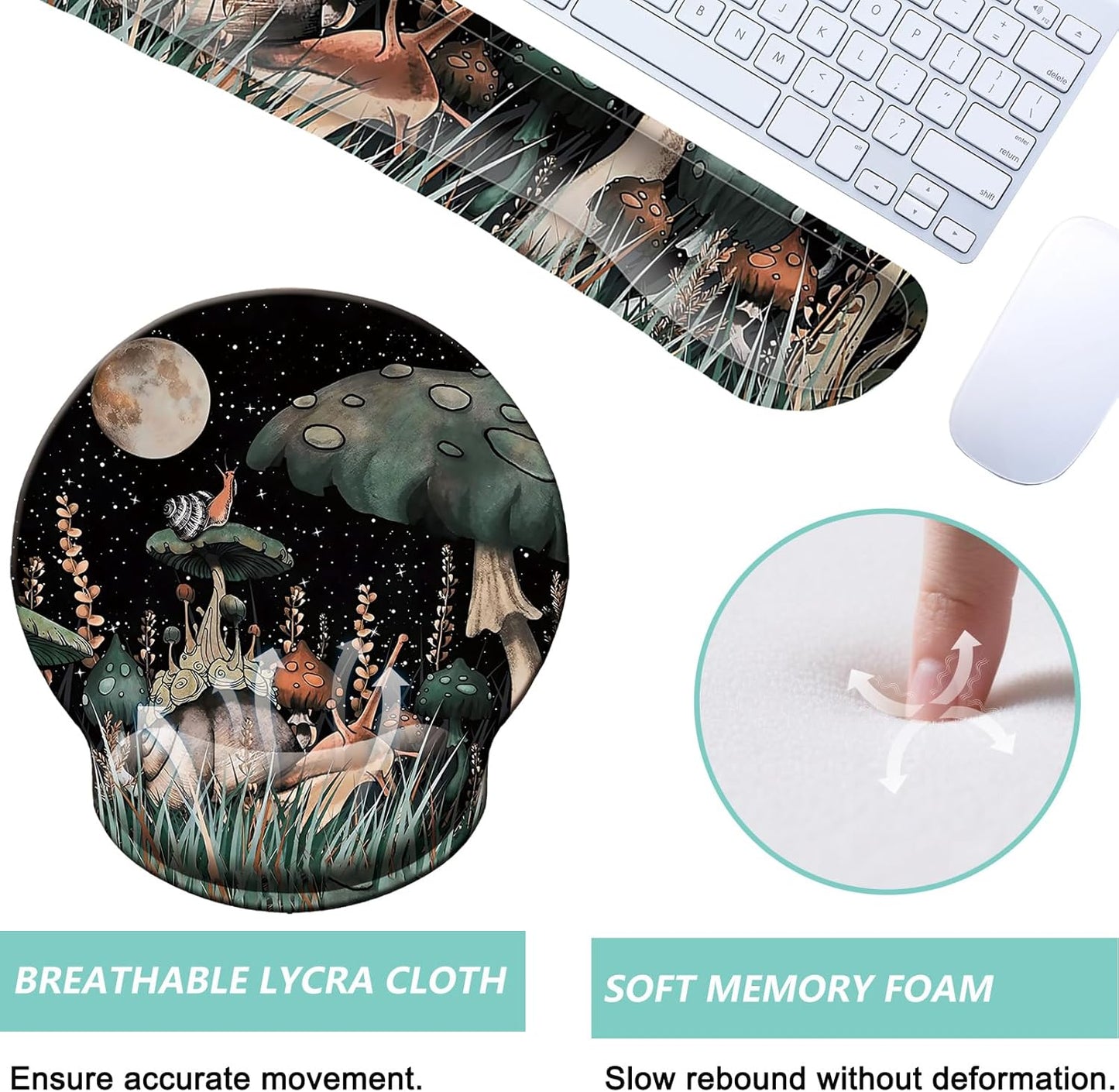 Keyboard Wrist Rest Pad Mouse Pad with Wrist Support Set of 3, Mousepad with Non-Slip Rubber Base, Ergonomic Memory Foam Mouse Wrist Cushion Support for Home Office Laptop Computer Gaming, Forest