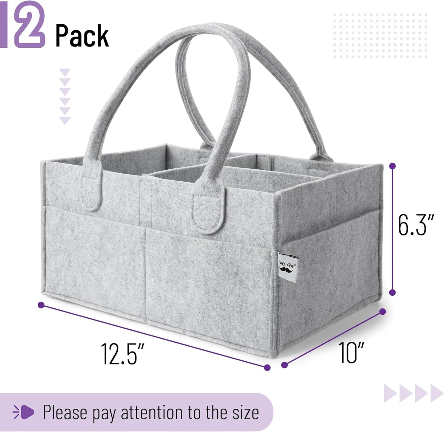 Mr. Pen- Baby Diaper Caddy Organizer, Gray, Medium, Nursery Storage Bin and Car Organizer for Diapers and Baby Wipes
