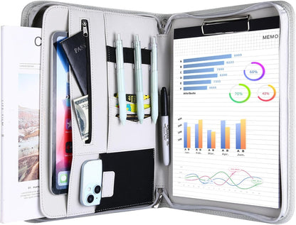 ProCase Portfolio Business Padfolio Folder with Zipper, Conference Meeting Executive File Legal Document Organizer with Pockets Letter Size A4 Writing Pad Notepad Padfolio -Black