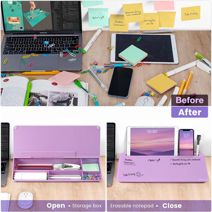 Varhomax Glass Weekly Planner Desk White Board, Desktop Calendar Whiteboard with Storage, to Do List Memo Caddy for Home Office and School Supplies, Black