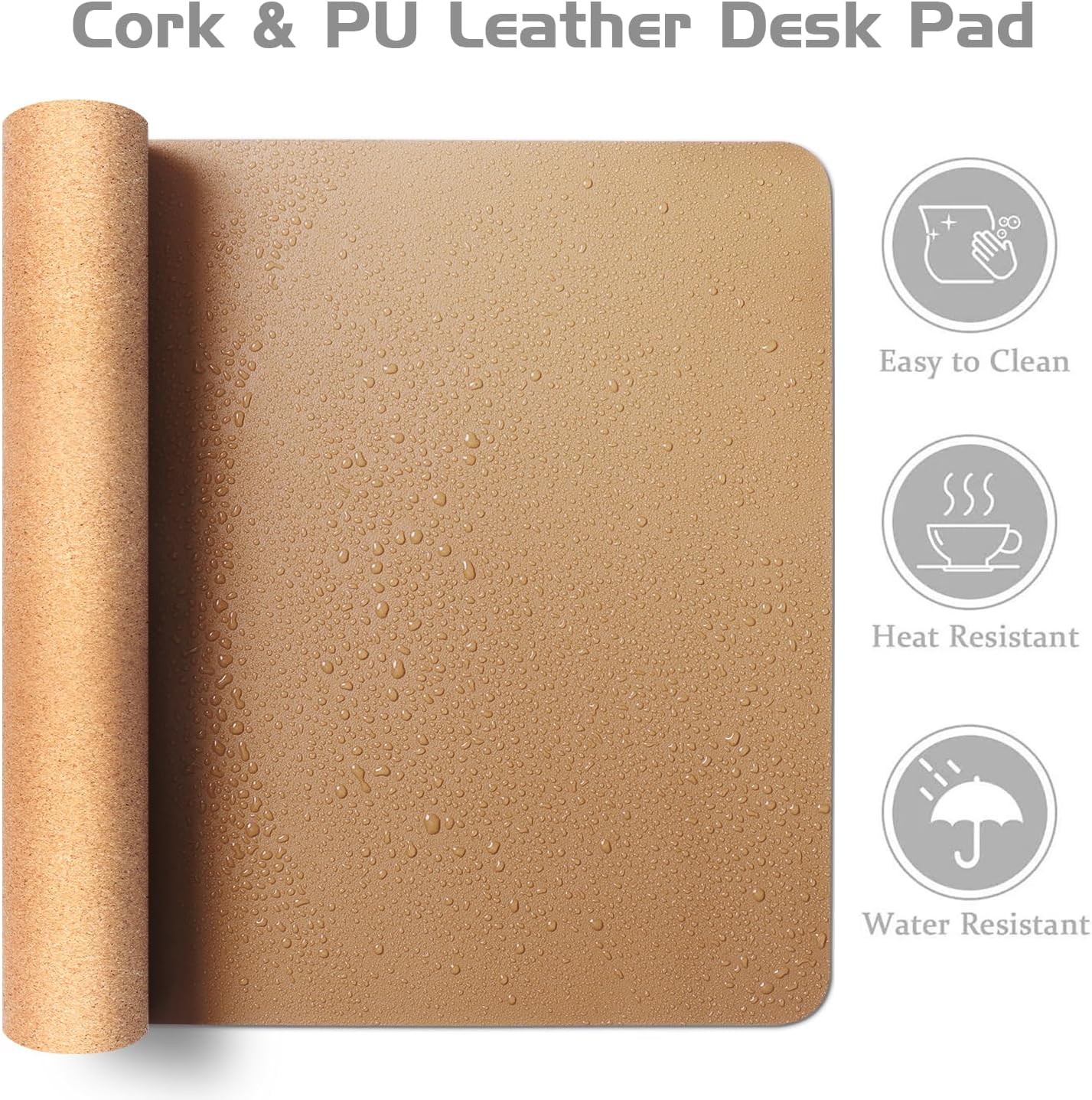 Aothia Dual-Sided Desk Pad - 25.6x13.7 inches Leather Desk Mat, Natural Cork Desk Pad Protector, Large Mouse Pad for Desk, Waterproof Desk Blotter Pad, Desk Writing Pad for Office Work/Home, Black