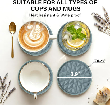 Silicone Coasters for Drinks [2 Pack for Office]- Cup Mat for Tabletop Protection-Non-Slip, Non-Stick, Coffee Table Decor, Great Gift for Any Occasion, Black