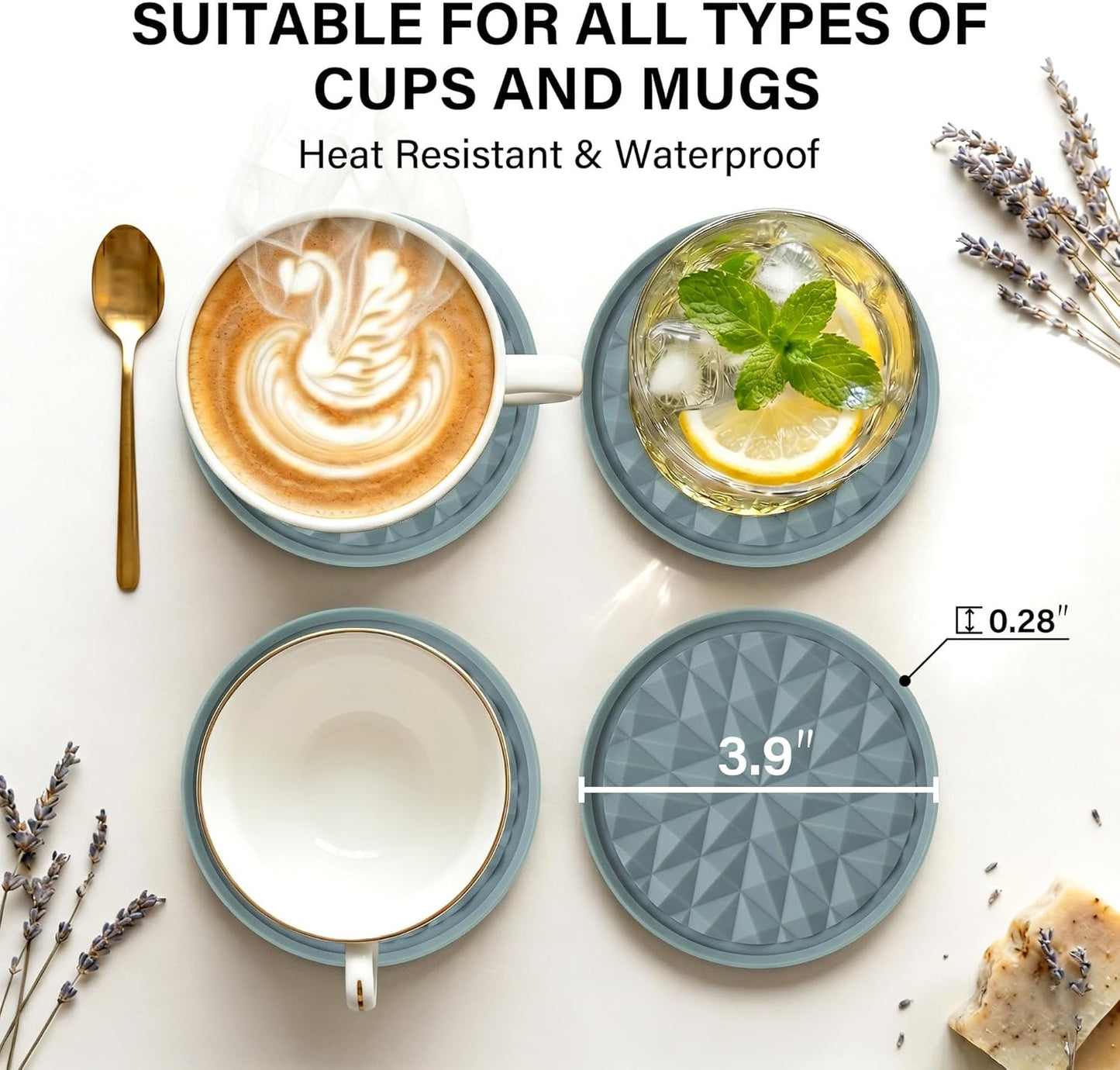 Silicone Coasters for Drinks[4 Pack]- Cup Mat for Tabletop Protection-Non-Slip, Non-Stick, Coffee Table Decor, Great Gift for Any Occasion, Black
