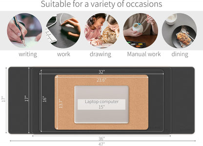 RENMTURE Dual-Sided Mouse Pad, Natural Cork & PU Leather Large Desk Pad for Office and Home Work, Desk Protector Non-Slip, Waterproof, Easy Clean (Olive Green, 32"x16")