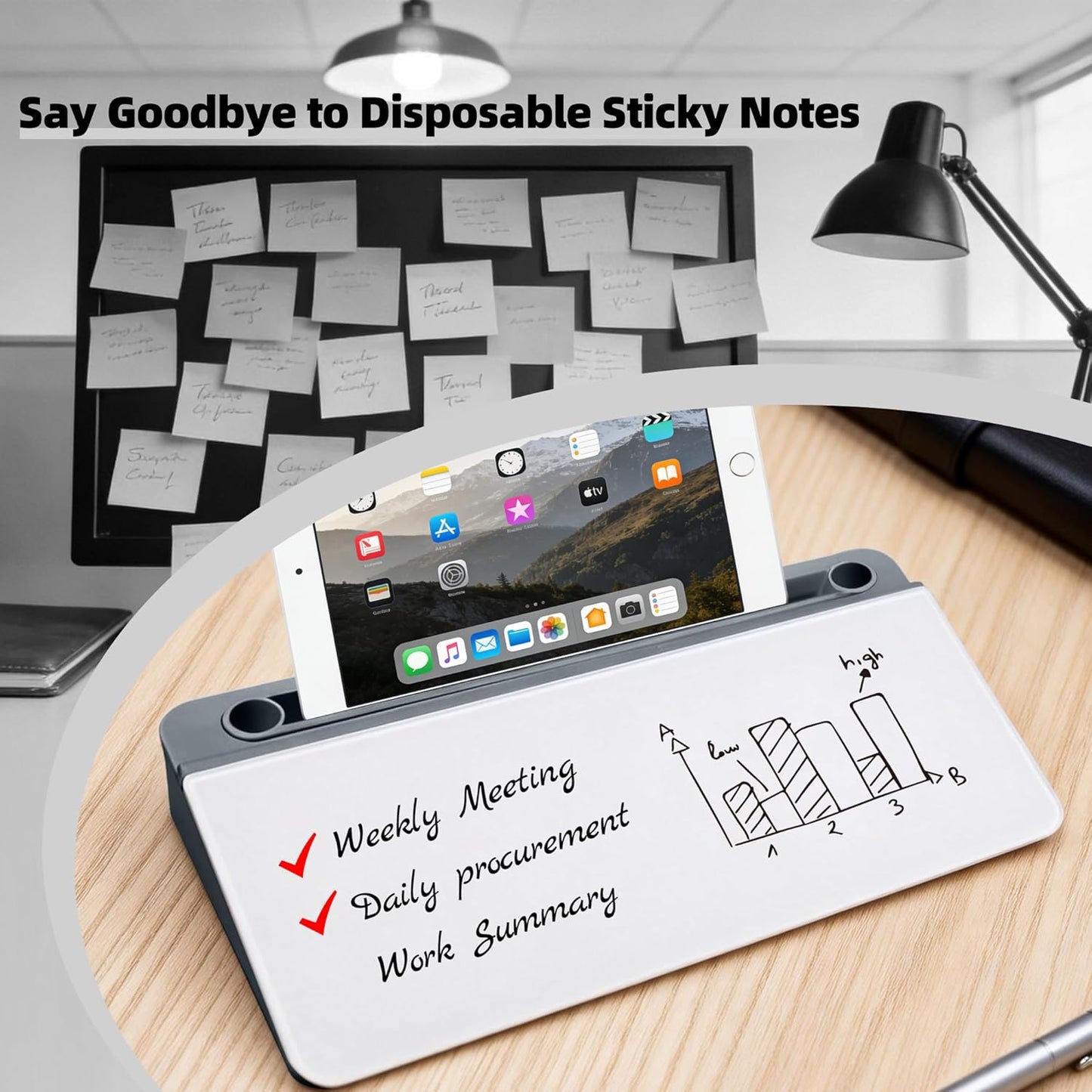 Desktop Whiteboard, Glass Dry Erase Board, Desk Board Buddy,Computer Keyboard Stand,Desk Whiteboard Organizer for Home,Office,School Supplies(White)