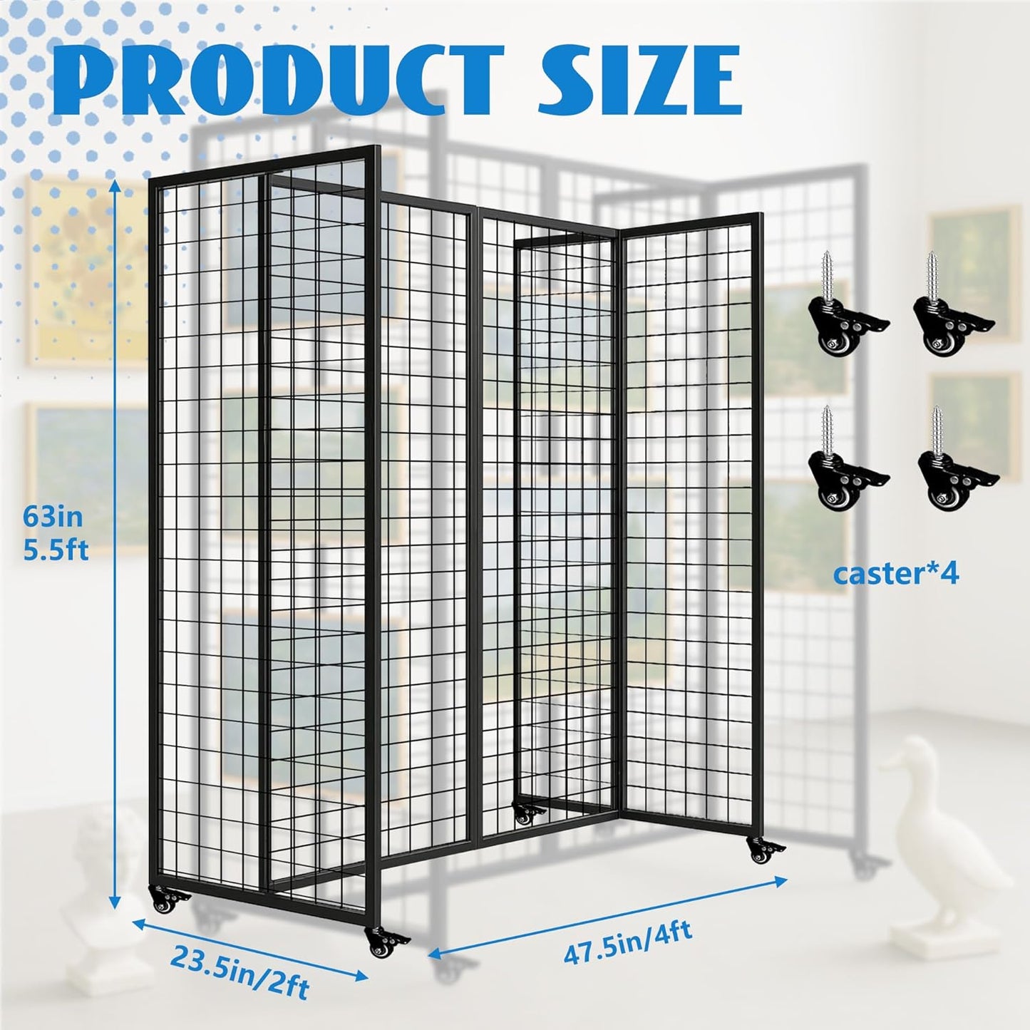 Grid Wall Panels, Grid Wall with Wheels,4x5.5Ft Gridwall Panel Display Stand,Sturdy Art Display Panels, Grid Display Stand, Black
