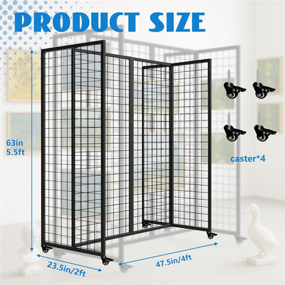 Grid Wall Panels, Grid Wall with Wheels,4x5.5Ft Gridwall Panel Display Stand,Sturdy Art Display Panels, Grid Display Stand, Black
