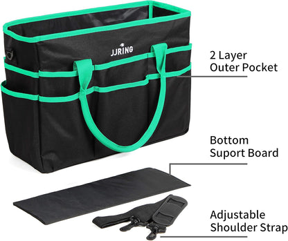 Jjring Craft and Art Organizer Tote Bag - 600D Silver Nylon Fabric Art Caddy with Pockets - for Art, Craft, Sewing, Medical, and Office Supplies Storage