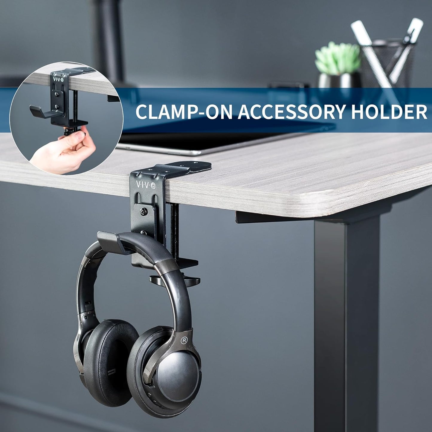 VIVO Steel Clamp-on Hook for Desktop and Desk Leg Mounting, Clip Holder for Office Accessories, Bags, Headphones, and More, Black, Mount-HLC1
