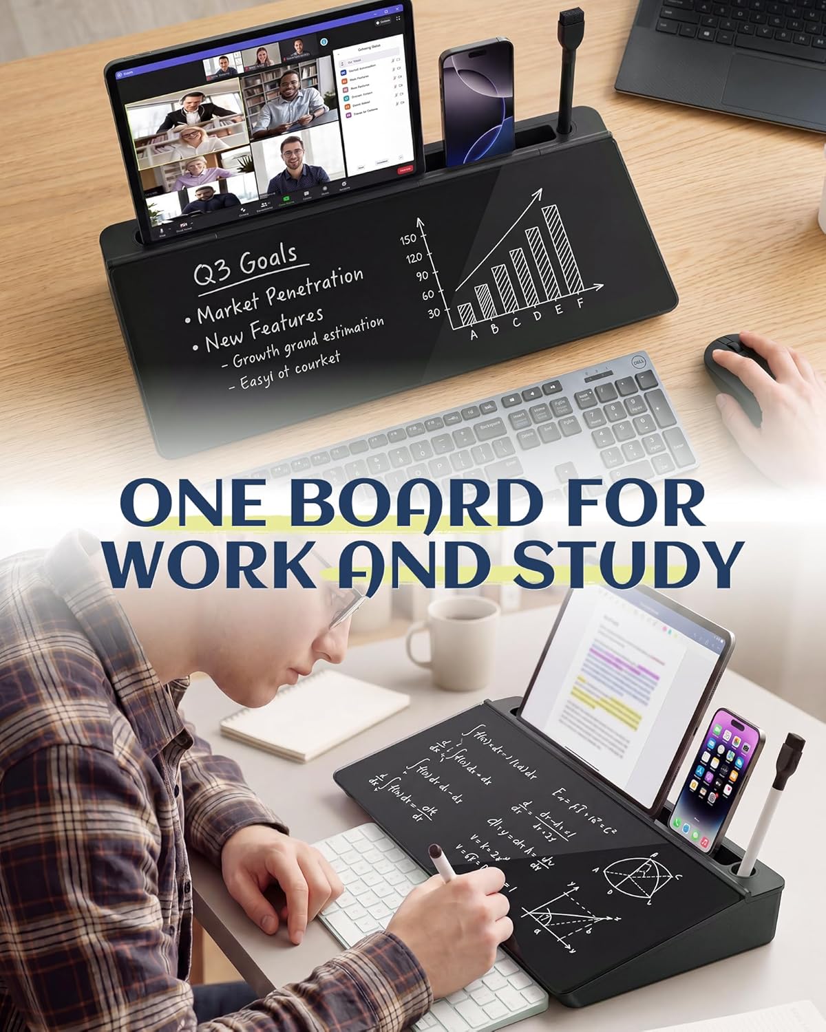 Glass Desktop Whiteboard, Dry Erase Board with Marker Holder, Computer Monitor Message Board and Desk Organizer for Home, Office and School Supplies (Pink)
