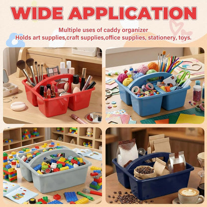 Kathfly 4 Pack Caddy Organizer with Handle, Stackable Organization Storage, Small Plastic Basket Classroom Caddy for Table Desk Office Pencil Kids Room Craft Art Teacher School Supplies (Blue Orange)