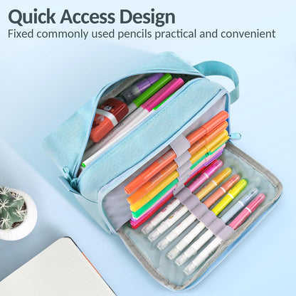 Sooez Original High Capacity Pencil Case, Big Pencil Bag Pouch Box Organizer Pen Case, Aesthetic Supply for Girls Adults, Portable Journaling Supplies with Easy Grip Handle & Loop, Mint Green