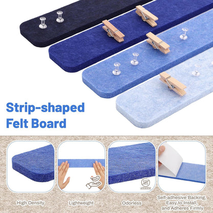Thboxes 5 Pack Felt Bulletin Board Strips, 13x2 Inch Self Adhesive Felt Pin Boards with 30 Pushpins, Cork Board for Walls Home Office Decor(Black)