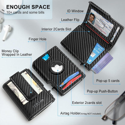 miyozi Airtag Wallet for Men,with Money Clip 10 Cards Metal Case Smart Slim Pop Up Credit Card Holder Flip with Magnetic Closure RFID Blocking wallet with Gift Box