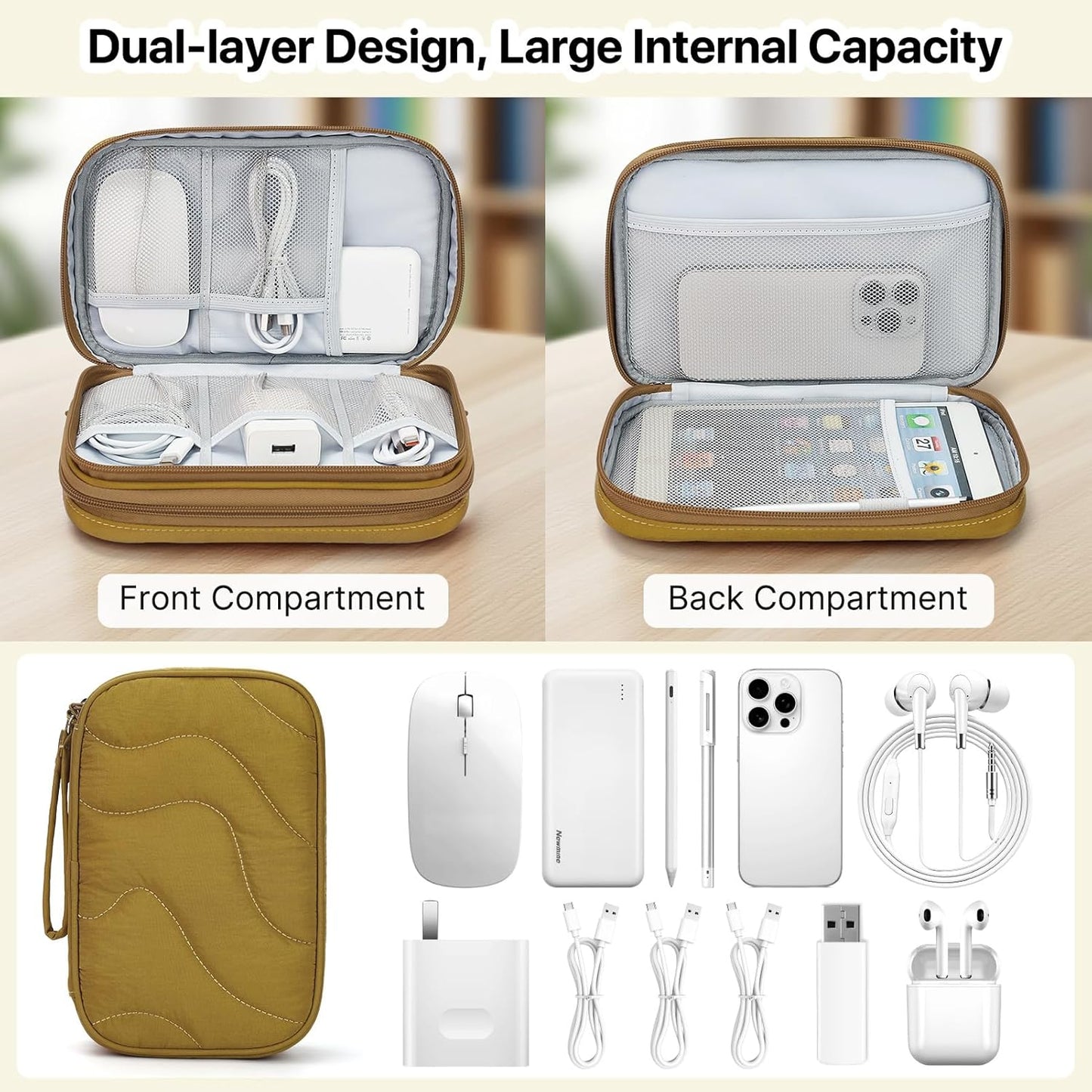 Skycase Tech Pouch - Lightweight Electronics Organizer Travel Case - Double Layers Cable Organizer - All-in-One Storage Bag for Charger, Cord, Phone, Flash Drive, Essentials - XL