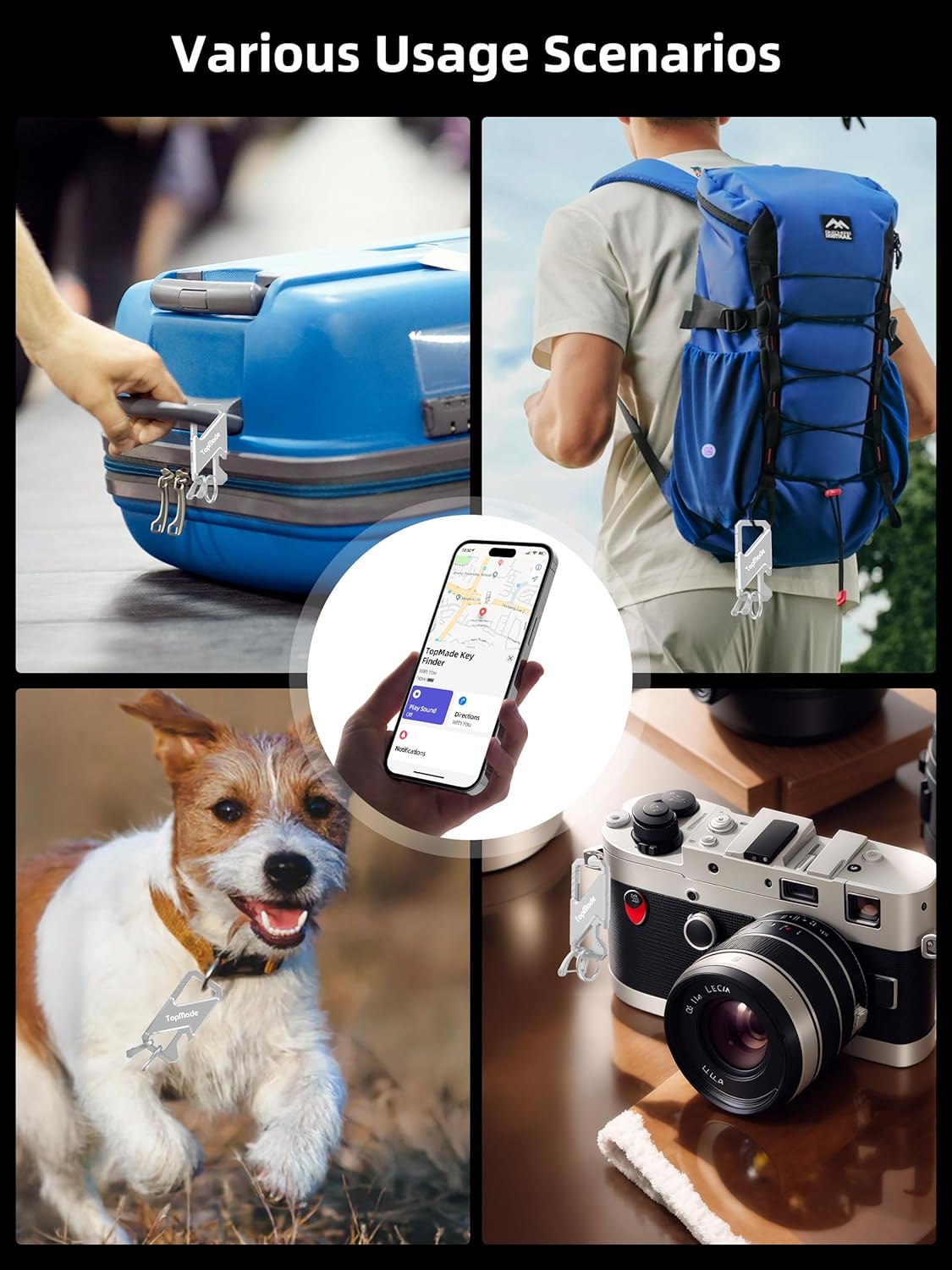Keychain, Works with Apple Find My, Heavy Duty Key Chains Carabiner Bottle Opener, Car Key Finder with GPS Tracker, Rechargeable Bluetooth Key FinderTracker for Luggage, Bags, Backpack etc, Black
