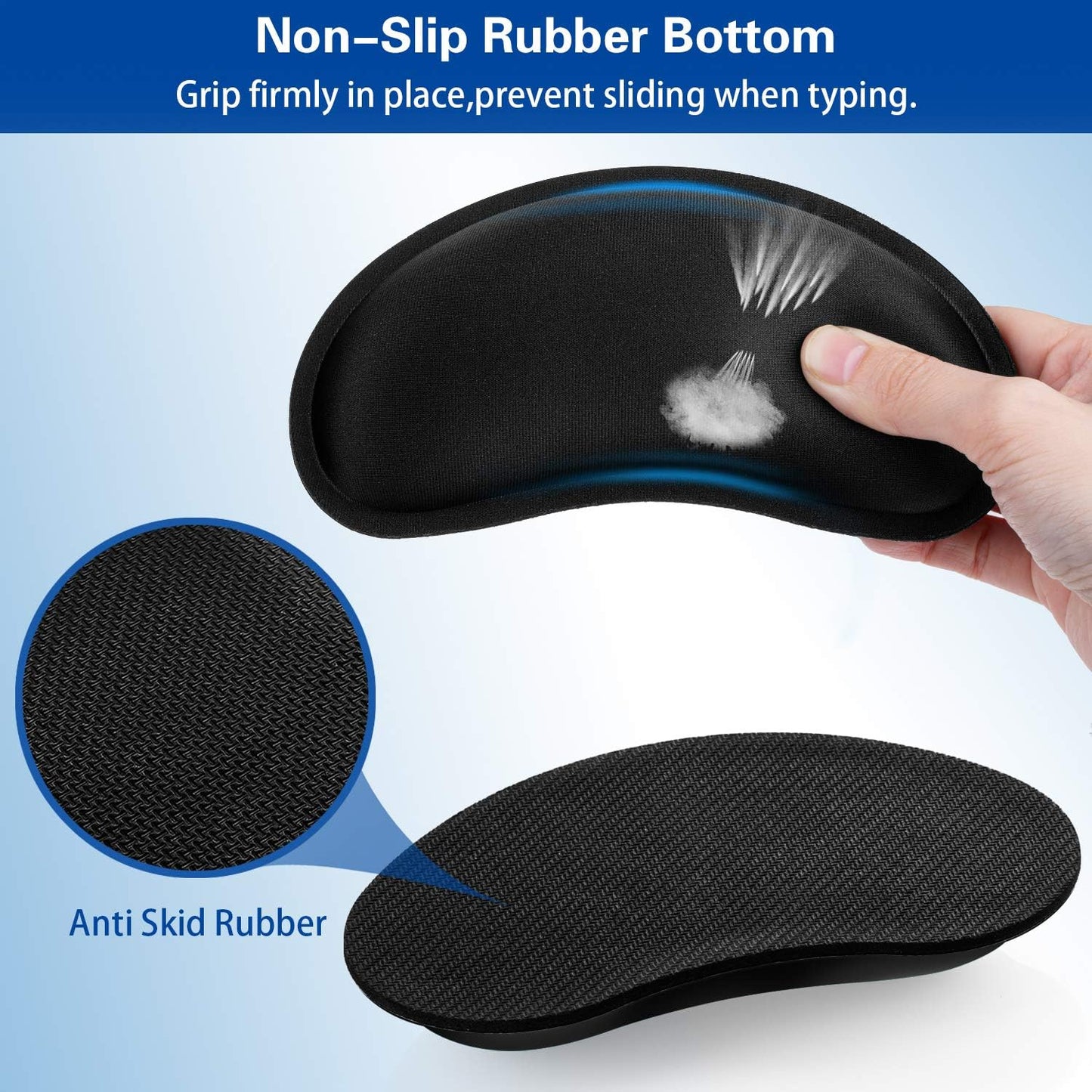Mouse Wrist Rest, Canjoy 2 Pack Memory Foam Soft Fabric Mouse Wrist Rest Pad Support Cushion with Anti-Skid Rubber Base,Ergonomic Pain Relief Mouse Hand Rest (Black)