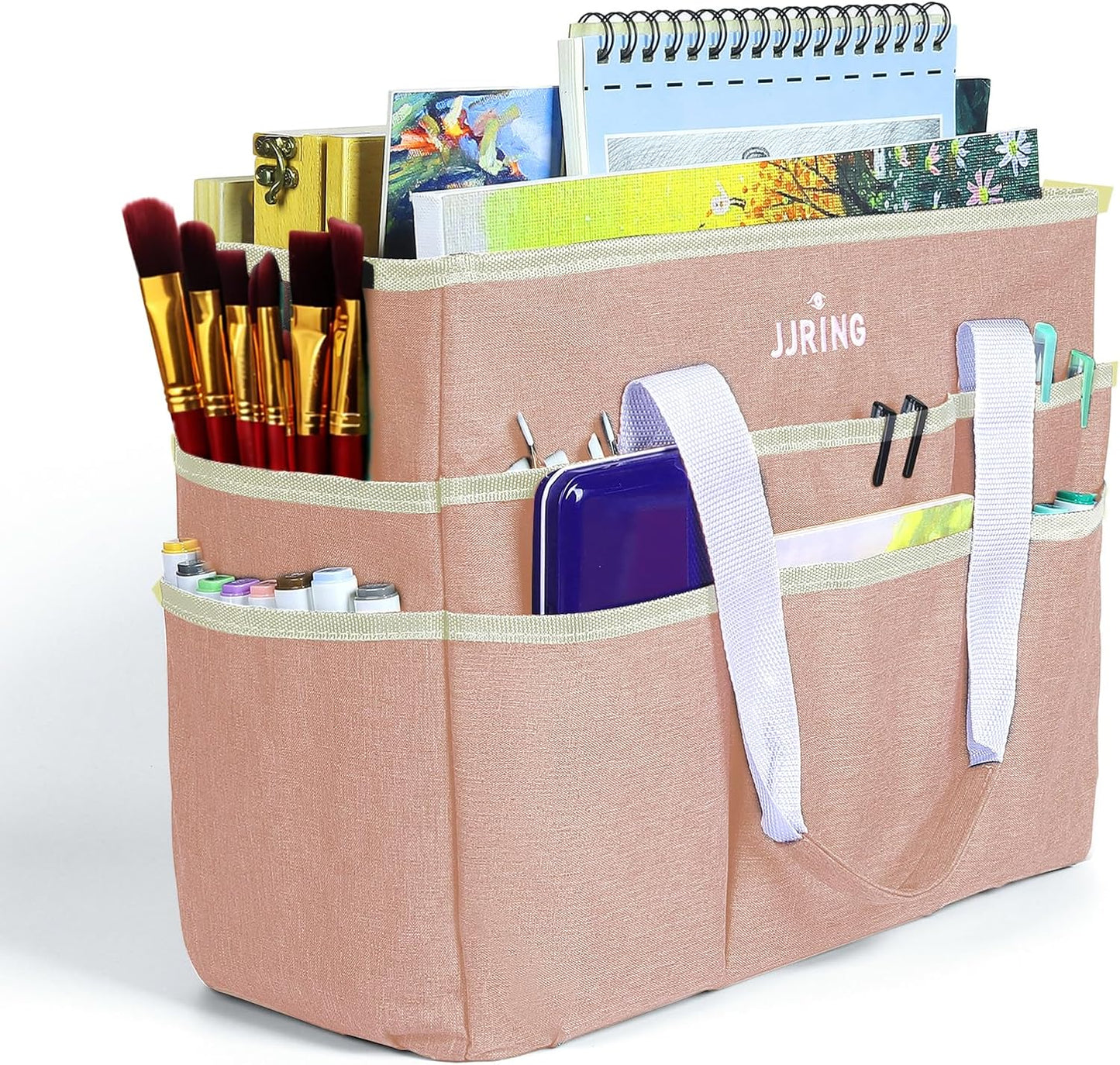 JJRING Craft Organizer Tote Bag for Art Storage, Caddy with Multiple Pockets, Bluish Green Sewing Bag for Scrapbooking, School, Medical, and Office Supplies