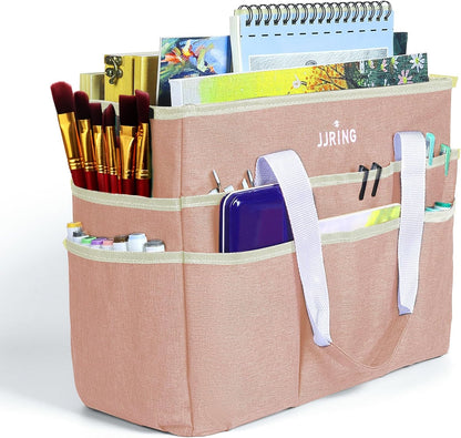 JJRING Craft Organizer Tote Bag for Art Storage, Caddy with Multiple Pockets, Bluish Green Sewing Bag for Scrapbooking, School, Medical, and Office Supplies
