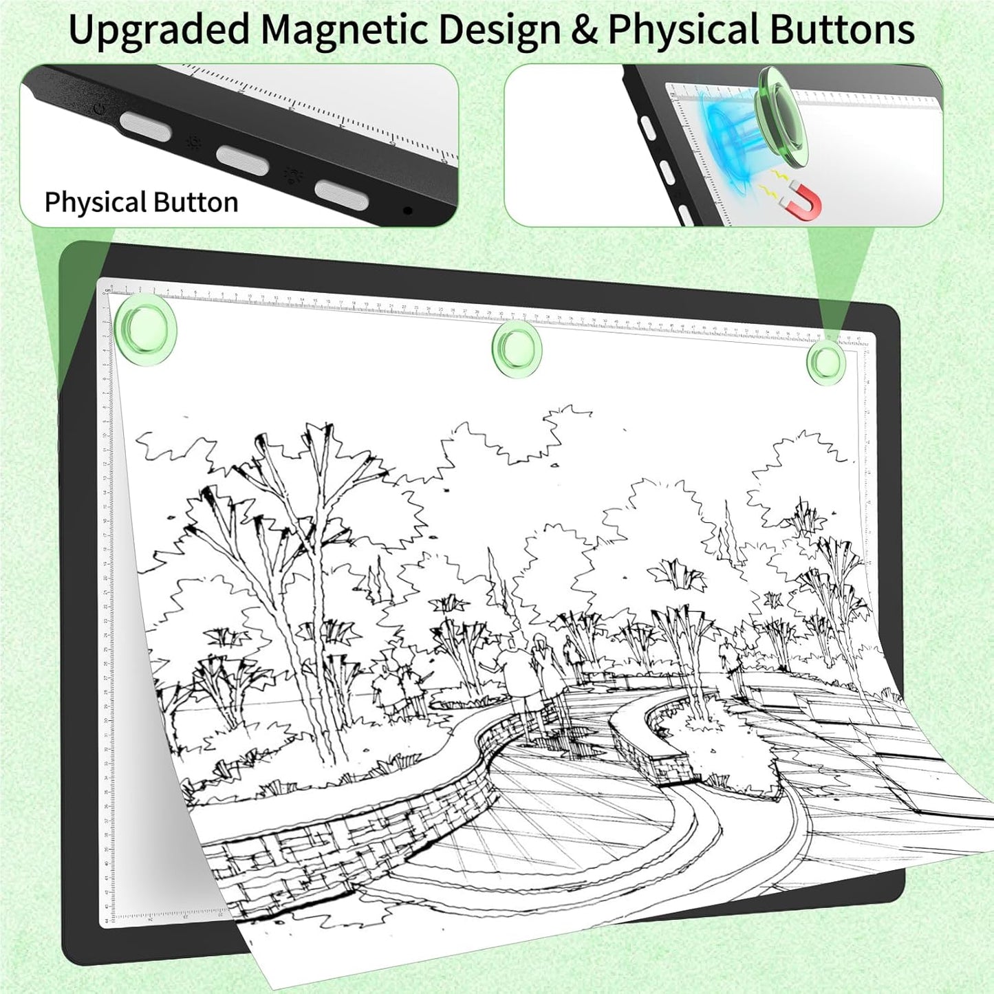 Phylosal Rechargeable A3 LED Light Pad for Diamond Painting, Ultra-Thin Magnetic Tracing Light Box for Drawing, Diamond Art Light Board with Side Button, Super Bright Light Table for Sketching (White)