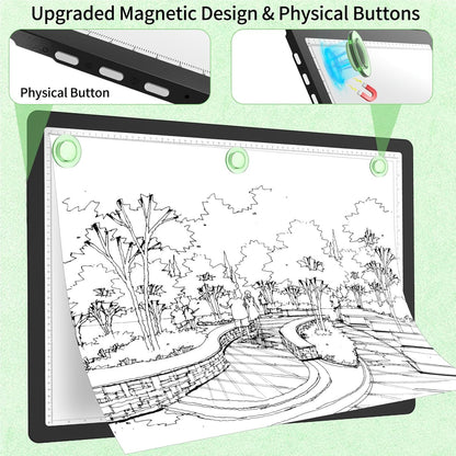 Phylosal Rechargeable A3 LED Light Pad for Diamond Painting, Ultra-Thin Magnetic Tracing Light Box for Drawing, Diamond Art Light Board with Side Button, Super Bright Light Table for Sketching (White)