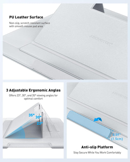 AboveTEK Adjustable Laptop Lap Desk, 3 Ergonomic Angles, PU Leather Non-Slip Surface, Heat Shield, Retractable Mouse Pad, Portable Laptop Lap pad Workstation for Bed, Sofa, Travel