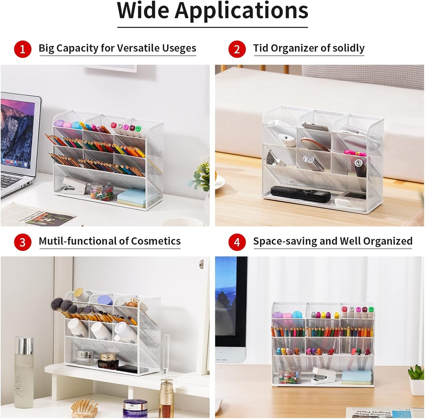 Marbrasse Mesh Desk Organizer, Multi-Functional Pen Holder, Desktop Stationary Organizer, Storage Rack for School Home Office Art Supplies (Mesh Pen Holder)