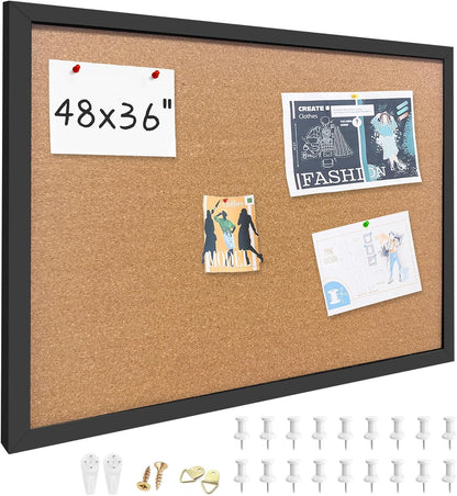Cork Bulletin Board, 11x14 Inches Hanging Cork Board Wooden Framed with Pins for Wall, Dorm Room, Office, Home Decor – Natural Cork & Black Frame