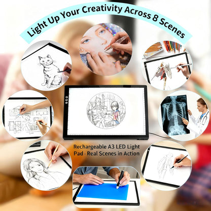 Large A2 LED Light Pad for Diamond Art Painting & Tracing, USB-Powered Light Board with 3 Brightness Levels - Includes Clips & Painting DIY Tools Kit