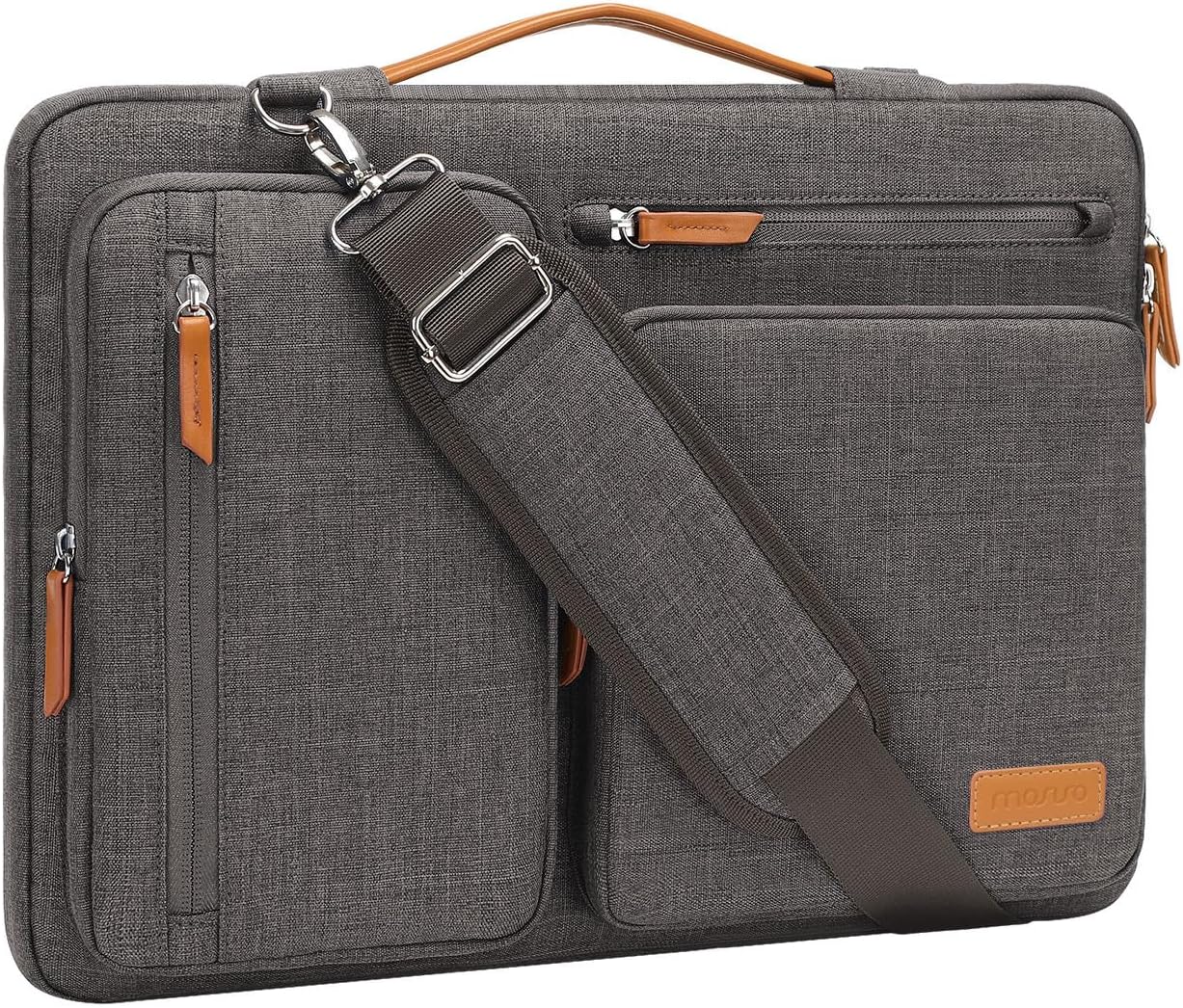 MOSISO 360 Protective Laptop Shoulder Bag,15-15.6 inch Computer Bags Compatible with MacBook Pro 16 inch, HP, Dell, Lenovo, Asus Notebook,Side Open Messenger Bag with 4 Zipper Pockets, Gray