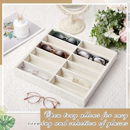 Amylove 2 Pcs Sunglass Organizer Trays Glasses Stackable Jewelry Trays Sunglass Organizer Display Box(8 Grids,Beige)