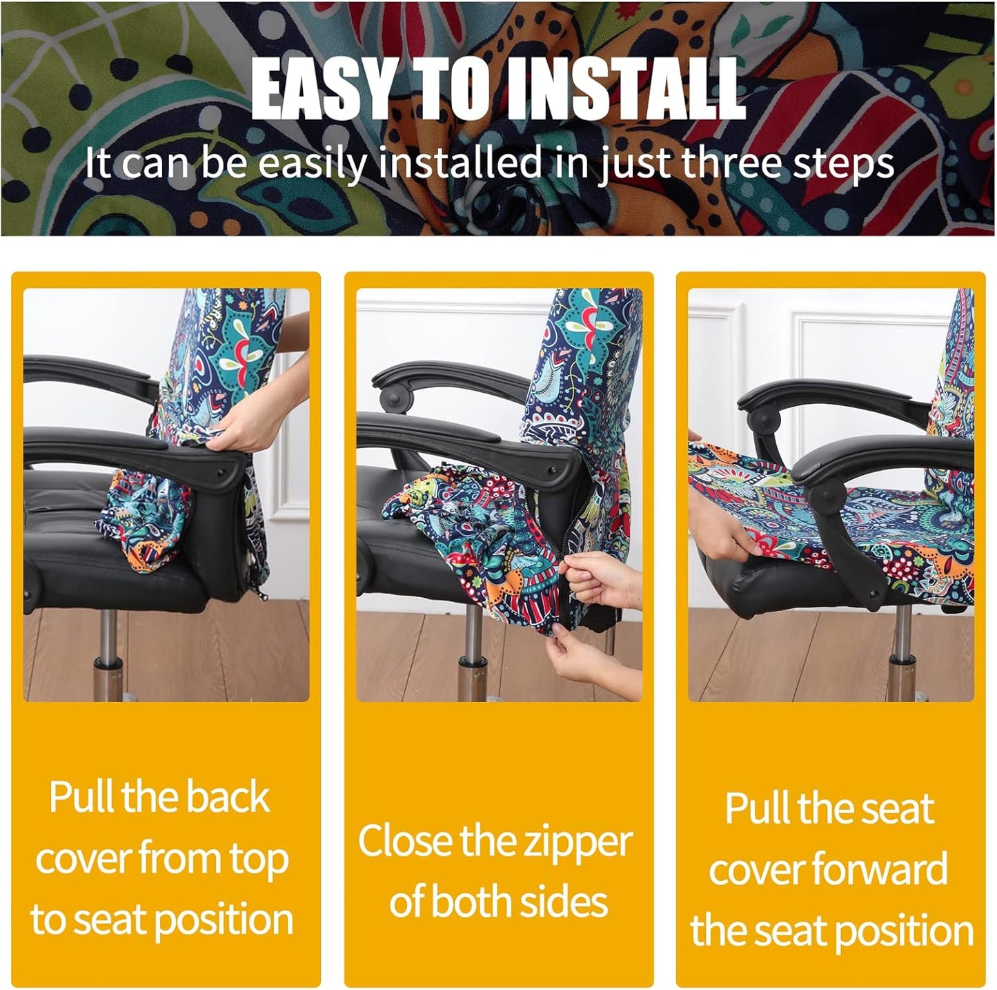 Smiry Stretch Printed Office Chair Armrest Covers, 2 Pcs Soft Fit Removable Washable Computer Desk Chair Arm Covers Protector, Black