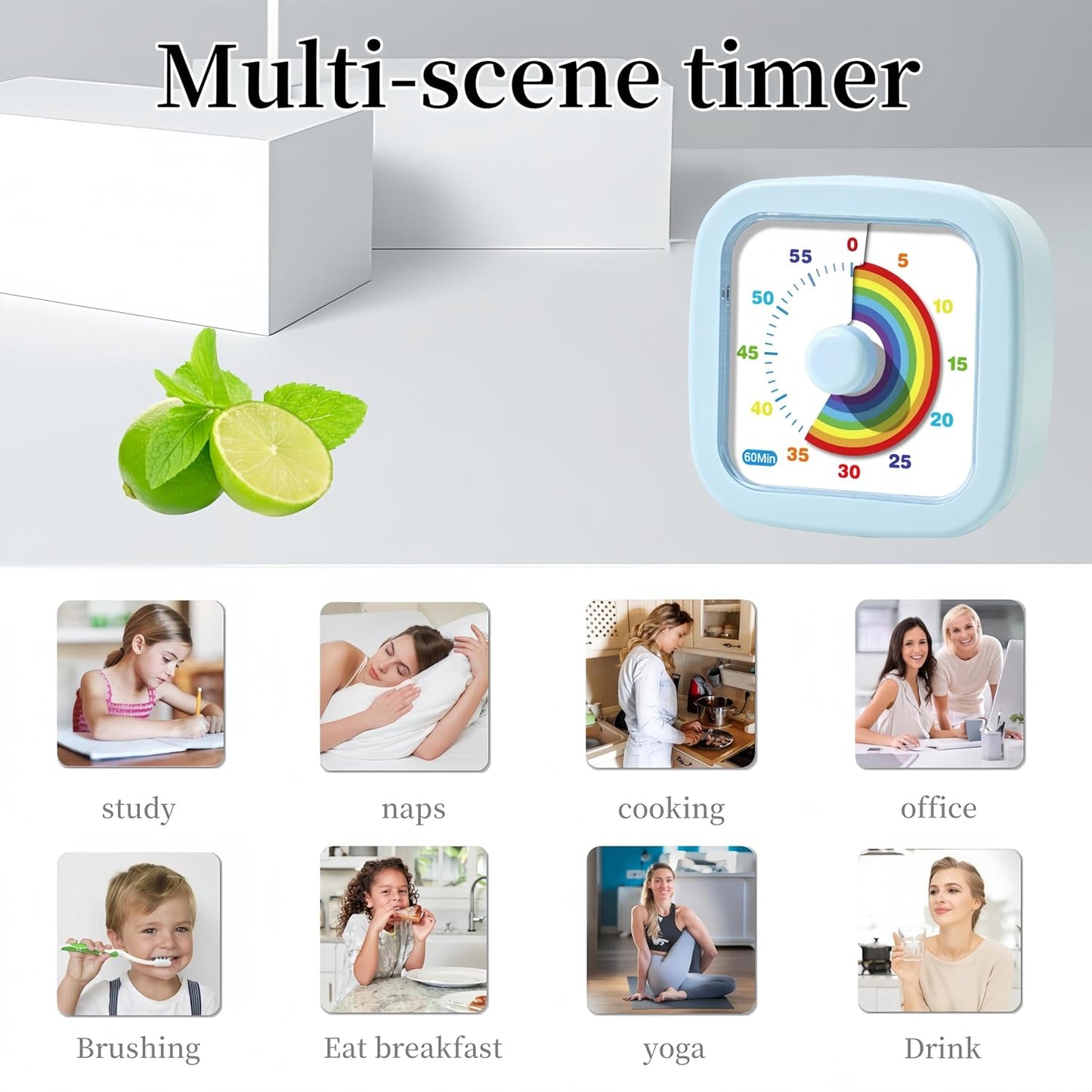 Kids Visual Timer Cute Rainbow - 60 Minute Countdown Timer Time Management for Kids and Adults, Timer for Cooking Classroom Meeting (Purple)