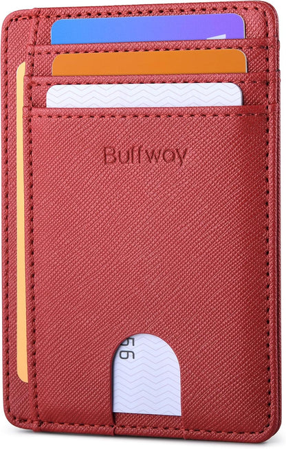 Buffway Slim Minimalist Front Pocket RFID Blocking Leather Wallets for Men and Women - Carbon Fiber Black - Colors A