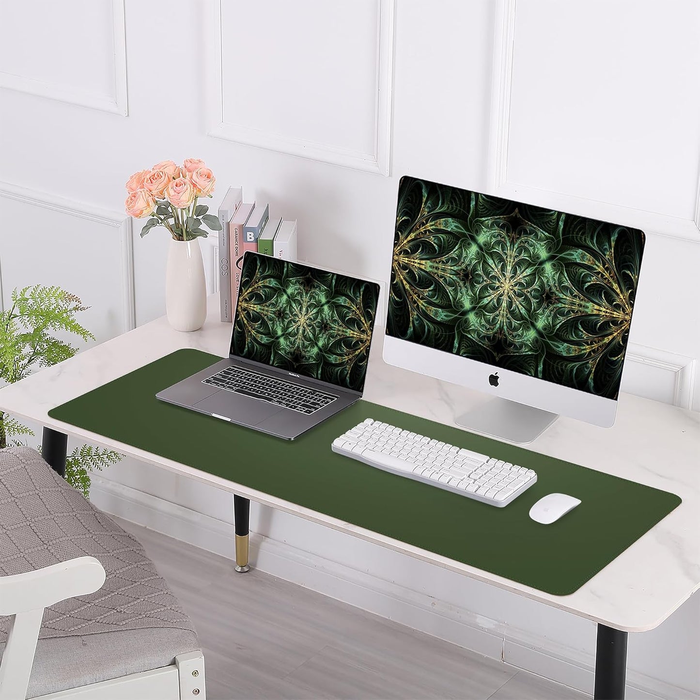 AFIING Large Desk Mat 47" x 17", Dual-Sided Natural Cork & PU Leather Desk Pad, Non-Slip Waterproof Mouse Pad for Office, Home & Gaming, Black