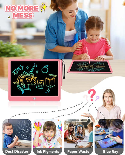KOKODI 12 Inch LCD Writing Tablet with Anti-Lost Stylus, Erasable Doodle Board Colorful Toddler Drawing Pad, Car Travel School Games Toys for 3 4 5 6 7 8 Kids, Birthday Gift for Girls Boys Adults Blue