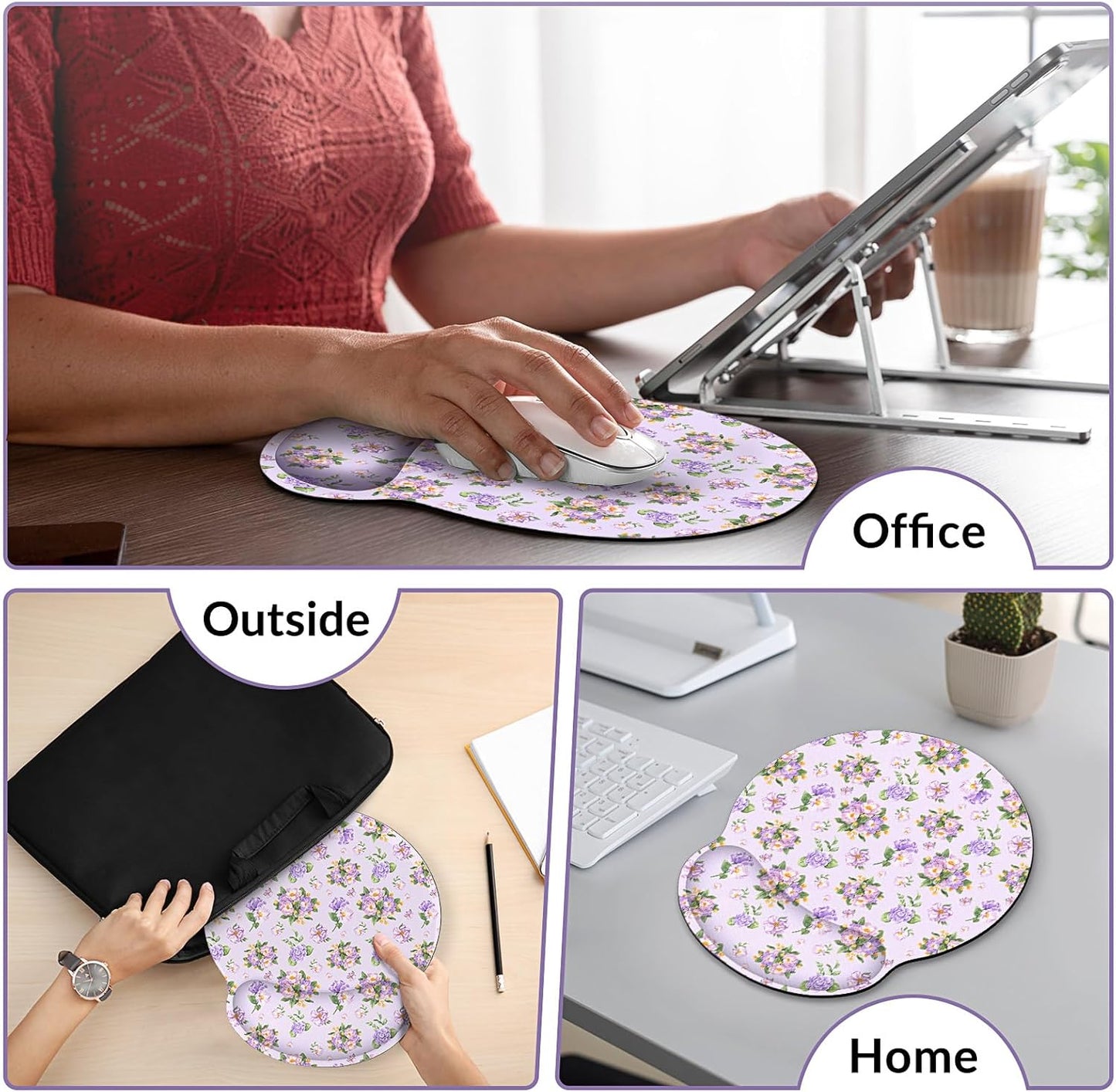 KONVINIT Ergonomic Mouse Pad with Wrist Rest, Small Mousepad with Non-Slip Rubber Base and Smooth Surface, Beach Mouse Pads for Desk, Office Desk Accessories