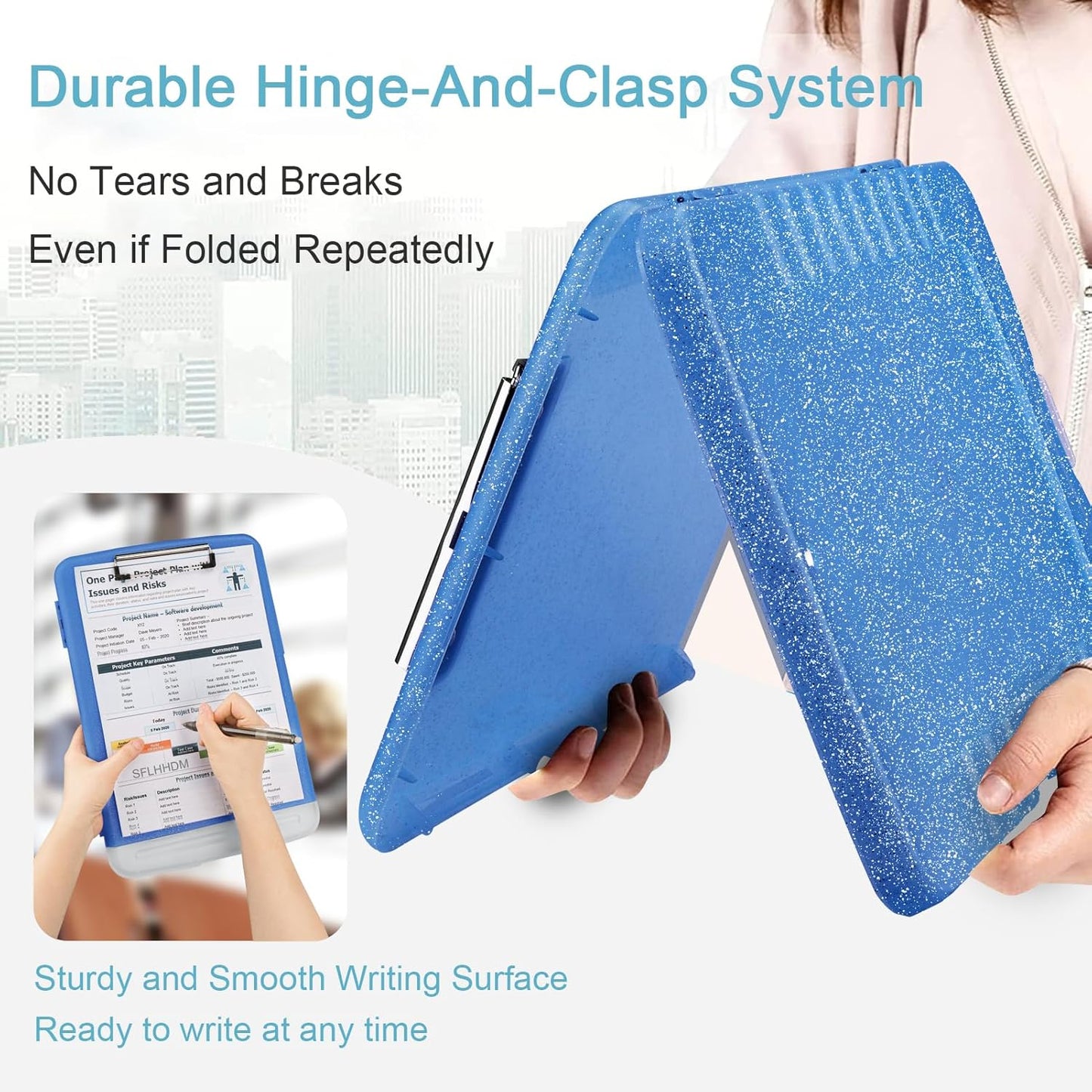 Glitter Clipboard with Storage,Storage Clipboard with Pen Holder,A4 Binder Clip Boards 8.5x11 with Low Profile Clip,Side Opening Sparkle Clipboards, Clipboards Folder for Office Supplies-Starry Black