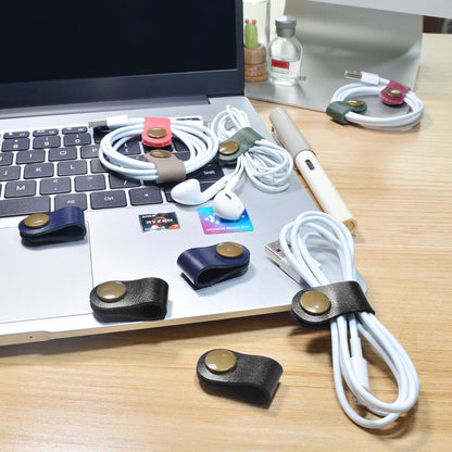 CAILLU Cord Organizer,Cord Keeper,Cable Organizer USB Holder,Cable Straps,Earbud case,wrap Headphone,Headset Winder,Earphone Clips Ties,stocking stuffers for men Gifts Leather