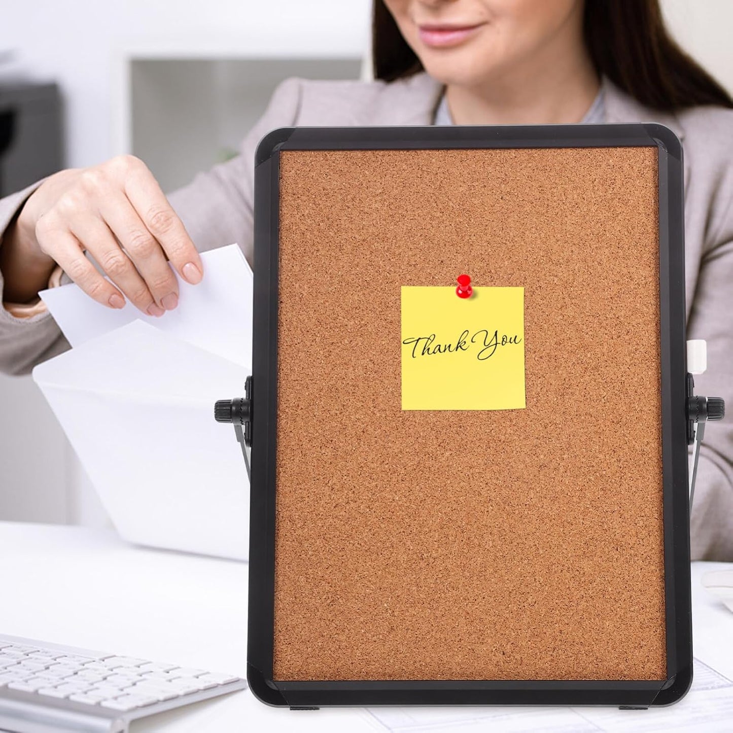 Office Cork Board Message Board 12.20X9.05In Desktop Bulletin Reminder with Aluminum Frame Stand for Home Study Workspace