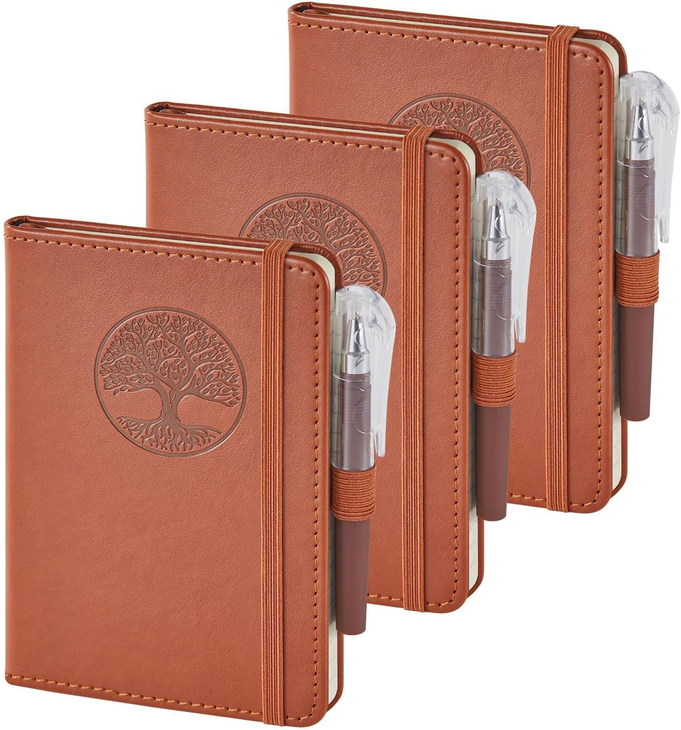 NIRMIRO 3 Pack Pocket Notebook Journals, Small Notepad Notebooks for Note Taking, A6 Mini Note pads with Pen Holder, 408 Lined Pages, 3.7" x 5.7", Black, Brown, Blue