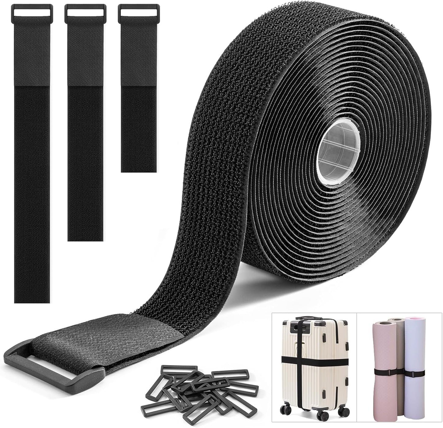 Trilancer 0.8''x 32Ft Reusable Cable Ties, Adjustable Hook and Loop Straps with 50 Buckles, Cut to Length, Ideal for Wire Management, Cord Organizer, and Cable Straps, Black