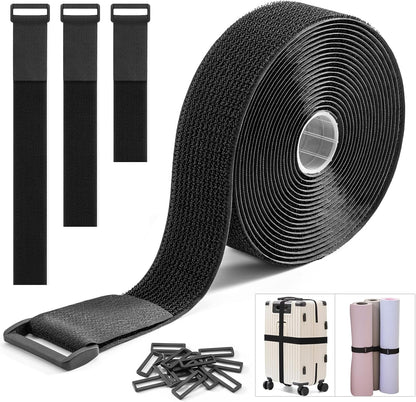 Trilancer 0.8''x 32Ft Reusable Cable Ties, Adjustable Hook and Loop Straps with 50 Buckles, Cut to Length, Ideal for Wire Management, Cord Organizer, and Cable Straps, Black