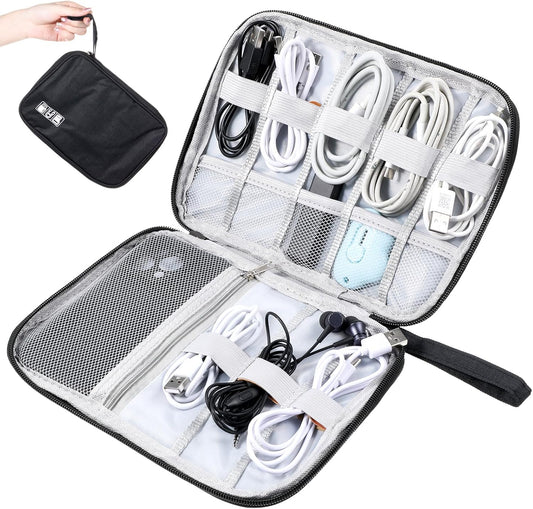 Charger Organizers Travel Case Cord Travel Harger Case Cable Organizer Bag Electronics Organizers Tech Pouch Portable Waterproof for Cords, Chargers, Earphones, Phone, SD Cards, USBs, Black