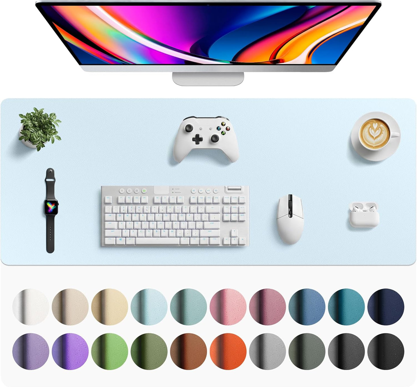 Aothia Non-Slip Waterproof PU Leather Desk Pad Protector for Mouse, Writing Desk, Office, Home, Laptop Blotter, 23.6" x 13.7", Black - Colors B