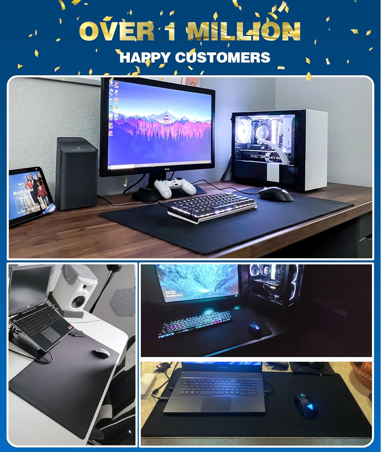 KTRIO Large Gaming Mouse Pad Desk Mat, Superior Micro-Weave Cloth for Precise Mouse Control, Non-Slip Rubber Base, Stitched Edges, Water-Resistant, for Gamer, Office & Home, 31.5" x 11.8" inches
